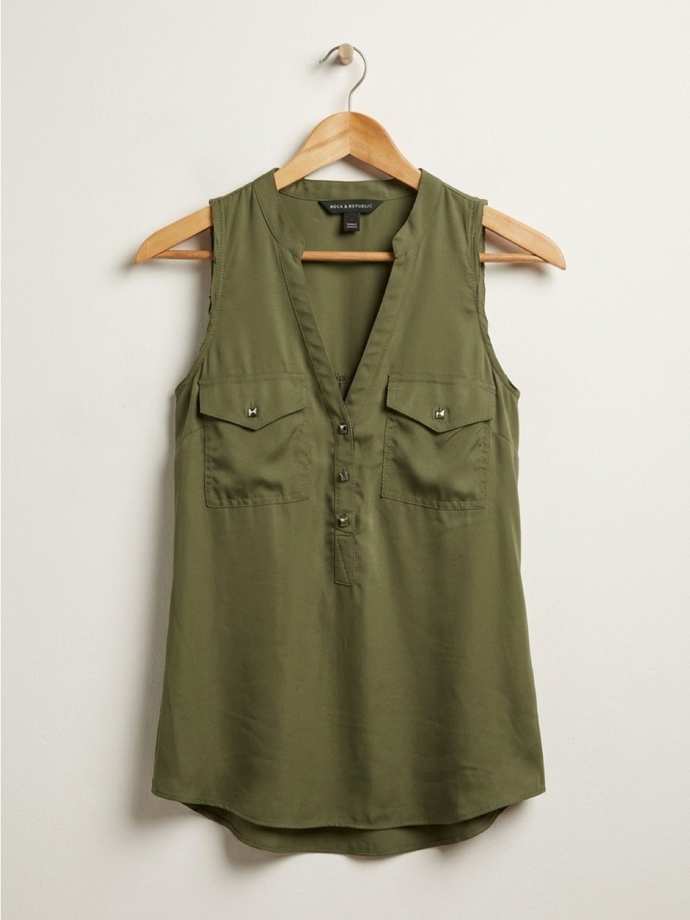 Rock & Republic Olive Utility Button-Front Sleeveless Tank